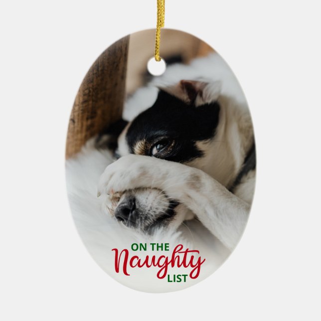 Naughty Nice List Dog 2 Photo Ceramic Tree Decoration (Front)