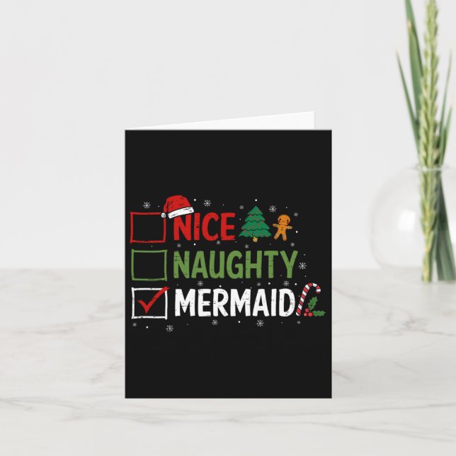 Naughty Nice Mermaid Christmas Pyjamas Santa Claus Card (Front)