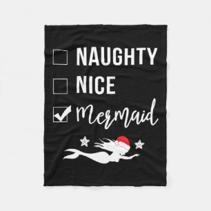 Naughty Nice Mermaid Funny Mermaid Christmas Fleece Blanket