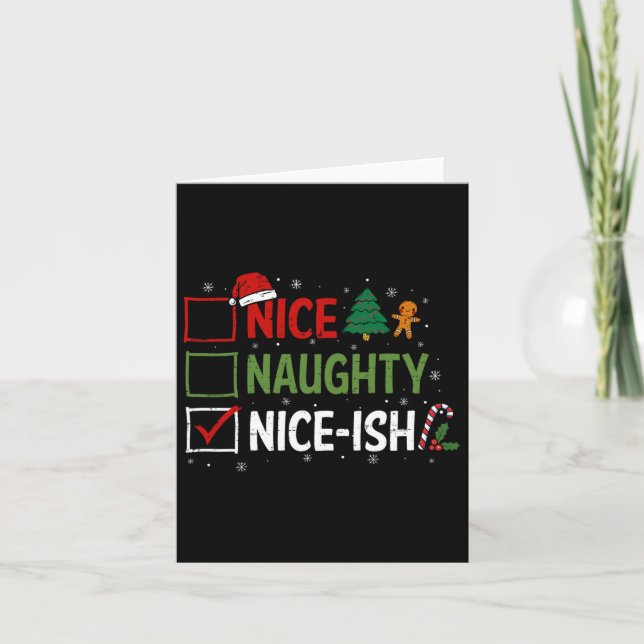 Naughty Nice Nice-ish Christmas Pyjamas Santa Clau Card (Front)