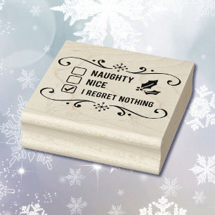 Naughty Nice No Regrets Santa's List Christmas Rubber Stamp