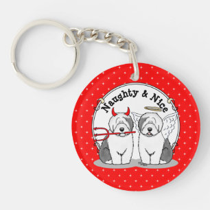 Naughty & Nice Old English Sheepdogs (Grey 1) Key Ring