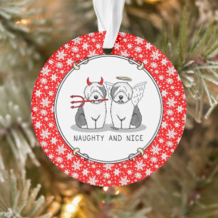 Naughty & Nice Old English Sheepdogs (Grey 1) Ornament