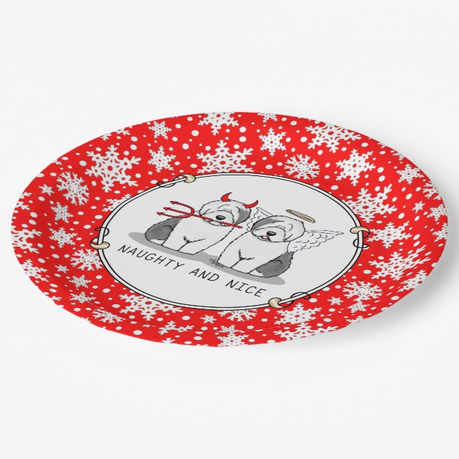 Naughty & Nice Old English Sheepdogs (Grey 1) Paper Plate (Angled)