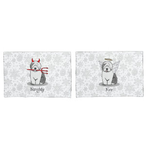 Naughty & Nice Old English Sheepdogs (Grey 1) Pillowcase