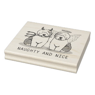 Naughty & Nice Old English Sheepdogs (Grey 1) Rubber Stamp