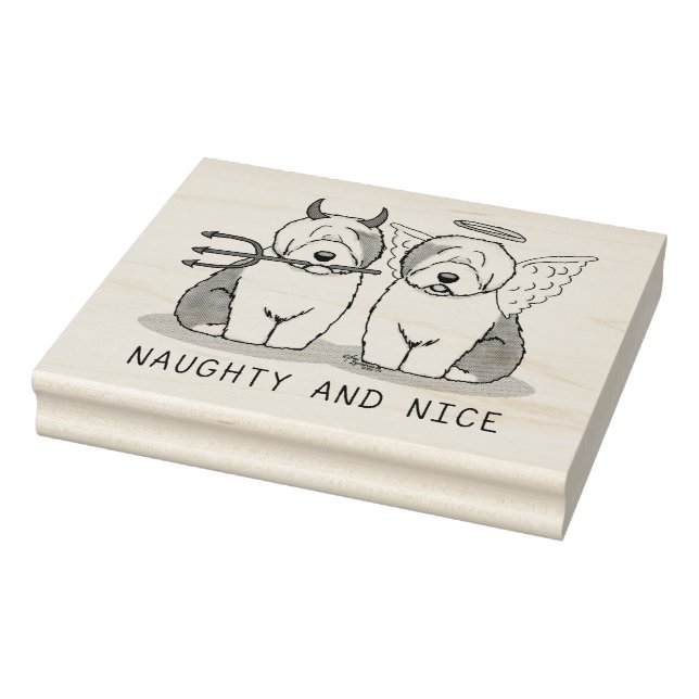 Naughty & Nice Old English Sheepdogs (Grey 1) Rubber Stamp (Stamp)