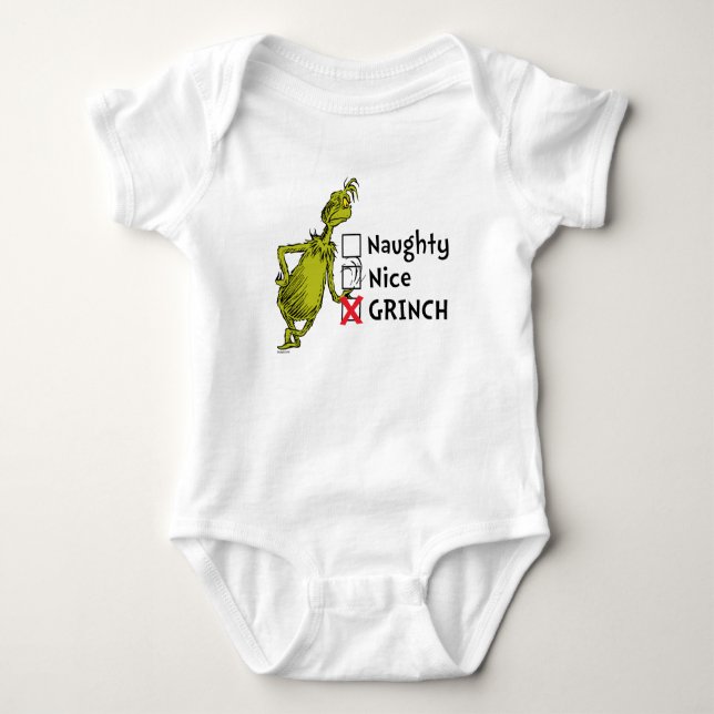 Naughty, Nice or Grinch Quote Baby Bodysuit (Front)