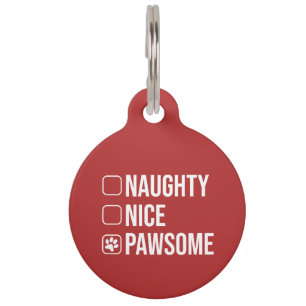 Naughty Nice Pawsome Christmas List Dog Pet Tag
