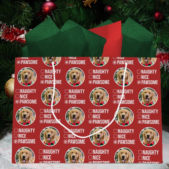 Naughty Nice Pawsome Christmas List, Dog Photo Large Gift Bag (Creator Uploaded)