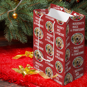 Naughty Nice Pawsome Christmas List, Dog Photo Medium Gift Bag