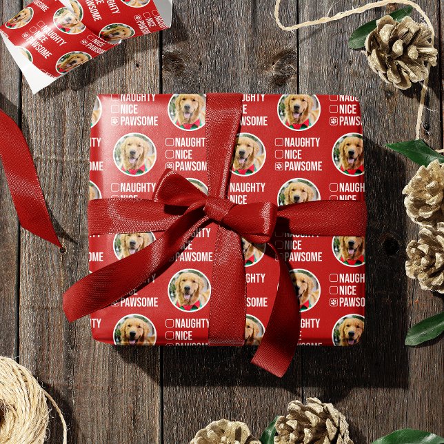 Naughty Nice Pawsome Christmas List, Dog Photo Wrapping Paper (Creator Uploaded)