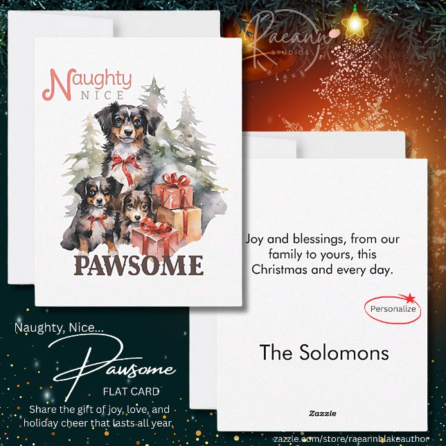 Naughty, Nice, Pawsome Flat Christmas Card (Creator Uploaded)