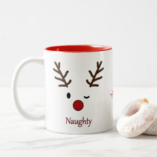 Naughty & Nice Personalised Reindeer Two-Tone Coffee Mug