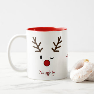 Naughty & Nice Personalised Reindeer Two-Tone Coffee Mug