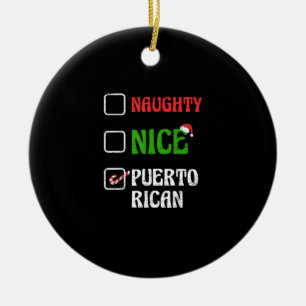 Naughty Nice Puertorican Santa Holiday Sweet Ceramic Tree Decoration