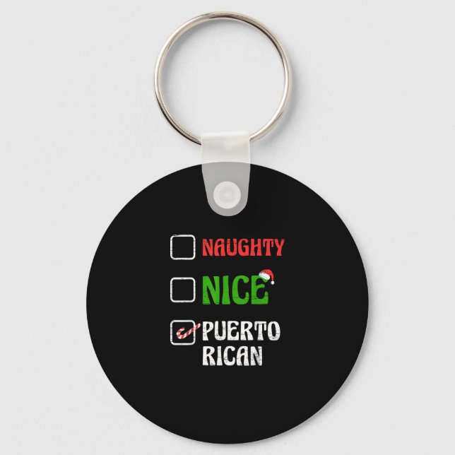 Naughty Nice Puertorican Santa Holiday Sweet Key Ring (Front)