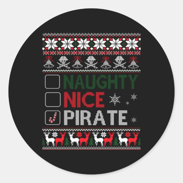 Naughty Nice Rate Funny Christmas Checklist Ugly T Classic Round Sticker (Front)
