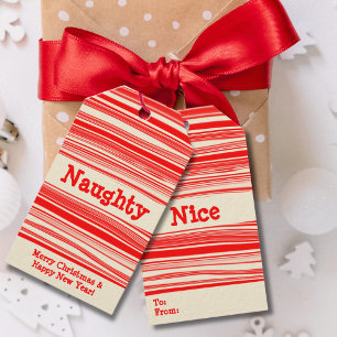 Naughty Nice Red Cream Peppermint Candy Gift Tags