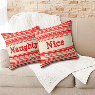 Naughty Nice Red Peppermint Candy Marbled Stripes  Cushion