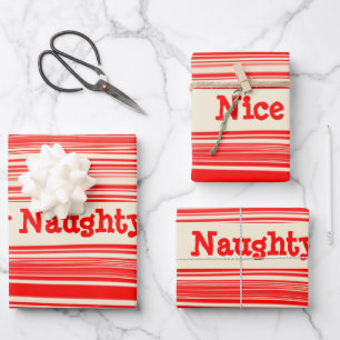 Naughty Nice Red Peppermint Candy Marbled Stripes Wrapping Paper Sheet