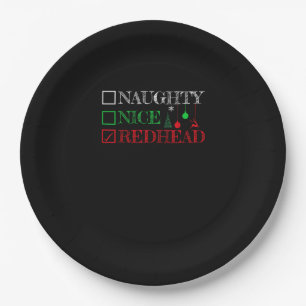 Naughty Nice Redhead Christmas Funny Holiday  Paper Plate