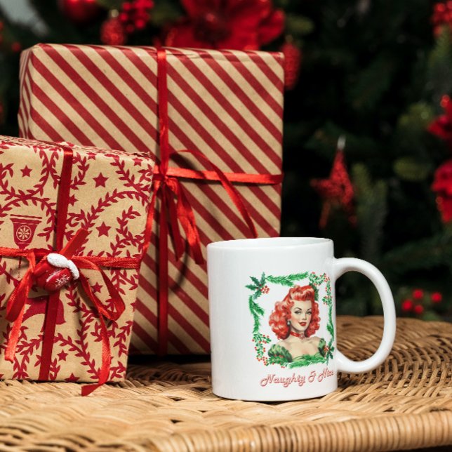 Naughty & Nice Retro Christmas Pinup Coffee Mug (Creator Uploaded)