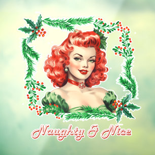 Naughty & Nice Retro Christmas Pinup Window Cling