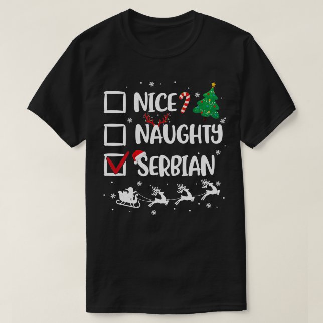 Naughty Nice Serbian Christmas Funny Santa Hat Xma T-Shirt (Design Front)