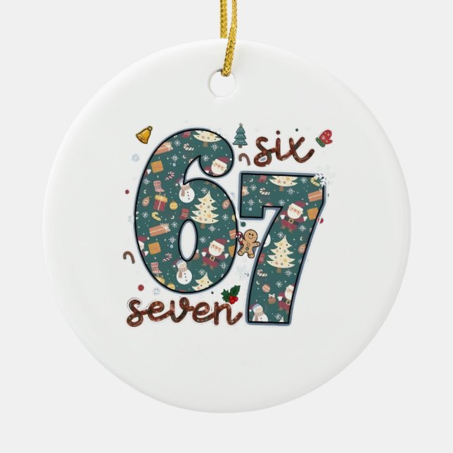 Naughty Nice Six Seven 67 Brainrot Christmas Ceramic Tree Decoration (Front)
