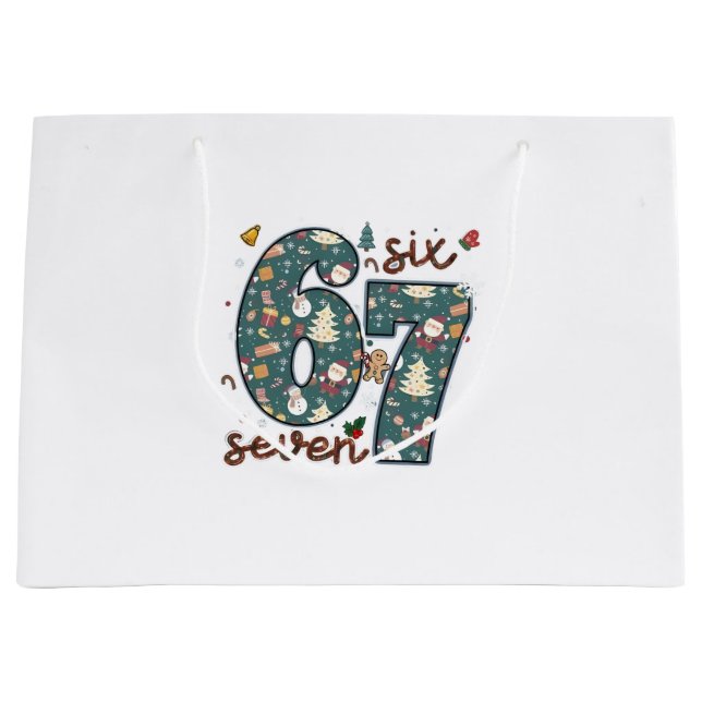 Naughty Nice Six Seven 67 Brainrot Christmas Large Gift Bag (Front)