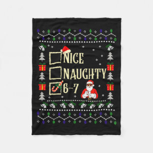 Naughty Nice Six Seven Kids Ugly Christmas Sweater Fleece Blanket