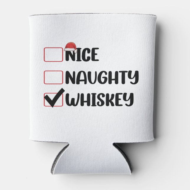Naughty Nice Whiskey Santa Christmas List Can Cooler (Front)