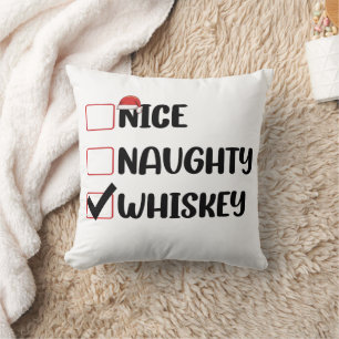Naughty Nice Whiskey Santa Christmas List Cushion