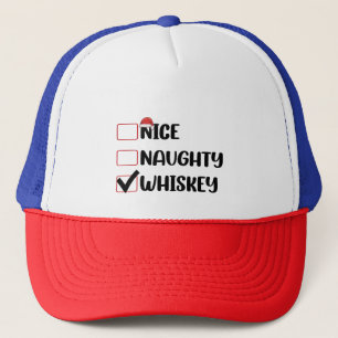 Naughty Nice Whiskey Santa Christmas List Trucker Hat