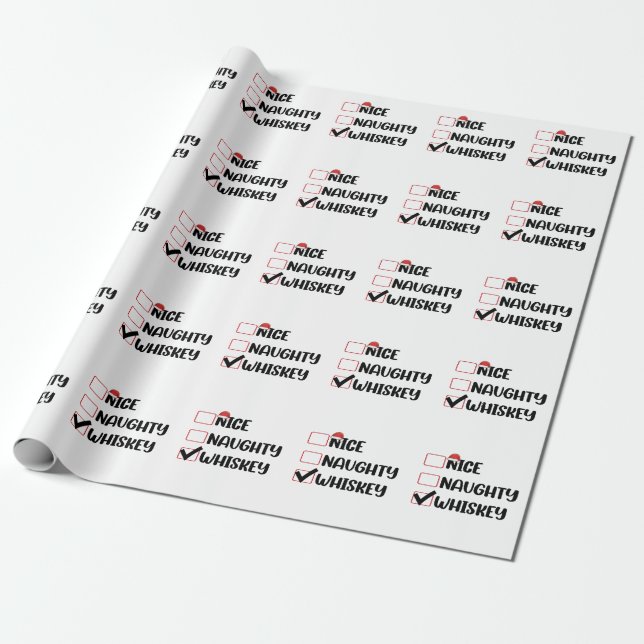 Naughty Nice Whiskey Santa Christmas List Wrapping Paper (Unrolled)
