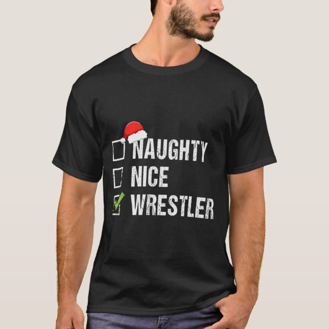 Naughty Nice Wrestler Shirt Wrestling Santa Christ (Front)