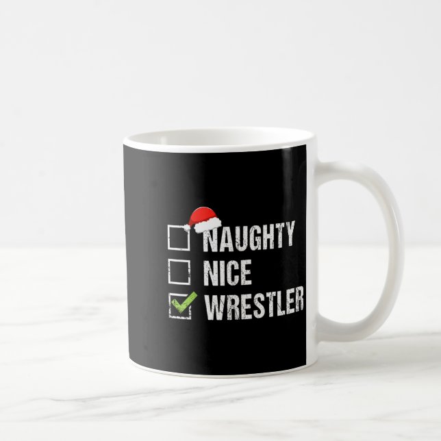 Naughty Nice Wrestler Shirt Wrestling Santa Christ Coffee Mug (Right)