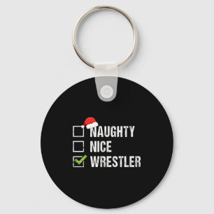Naughty Nice Wrestler Shirt Wrestling Santa Christ Key Ring
