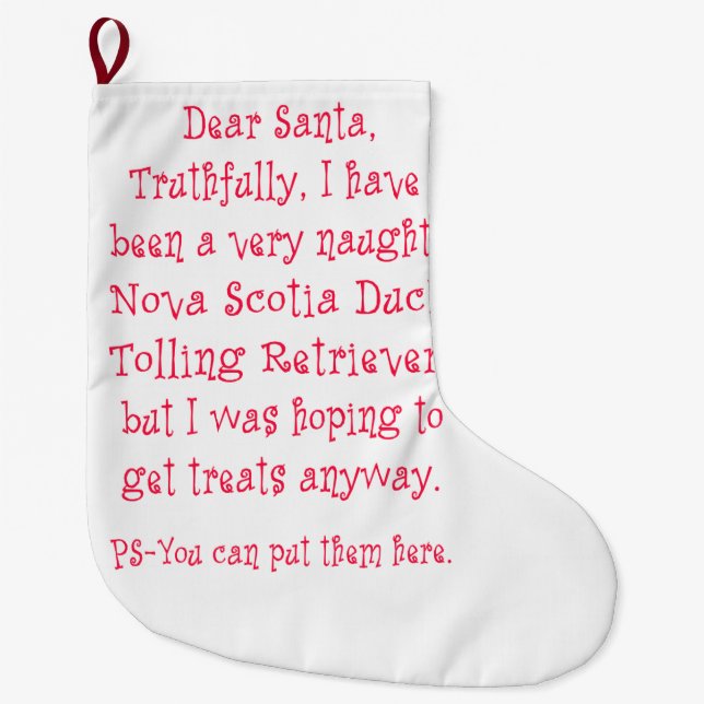 Naughty Nova Scotia Duck Tolling Retriever Large Christmas Stocking (Front)