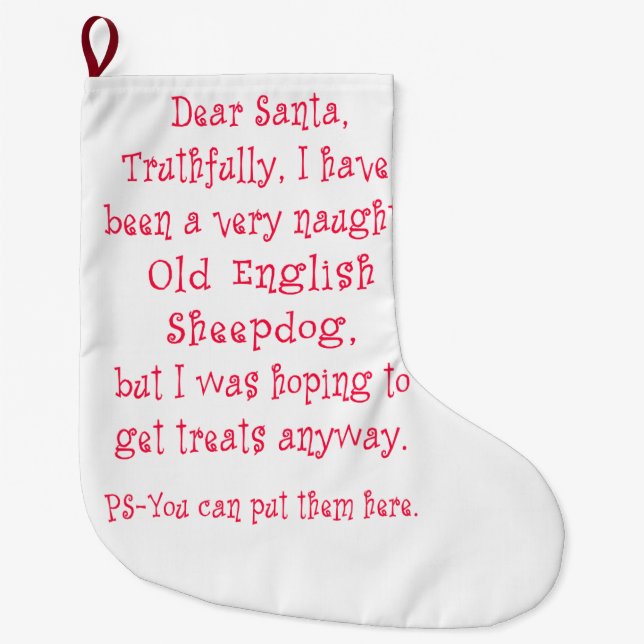 Naughty Old English Sheepdog Large Christmas Stocking (Front)