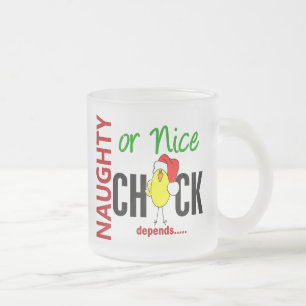 Naughty or Nice Chick (Santa Hat) Frosted Glass Coffee Mug