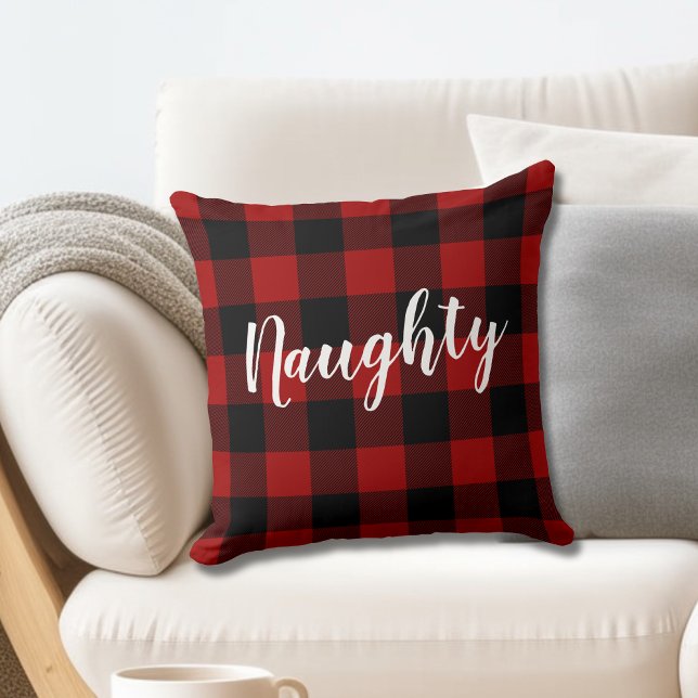 Naughty or Nice Christmas Buffalo Plaid Farmhouse Cushion (Creator Uploaded)