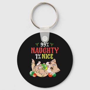 Naughty Or Nice Christmas Cat Funny Humour 1 Key Ring