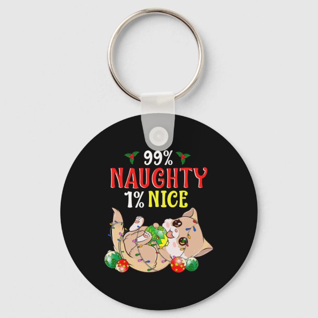 Naughty Or Nice Christmas Cat Funny Humour 1  Key Ring (Front)