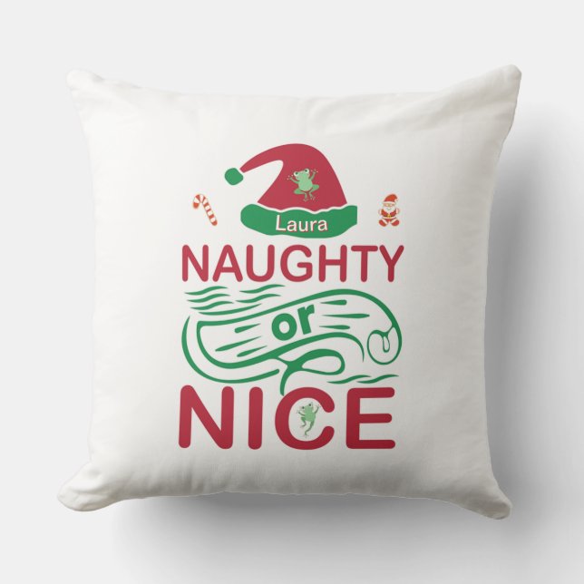  Naughty or Nice Christmas Frogs with Santa Design Cushion (Front)