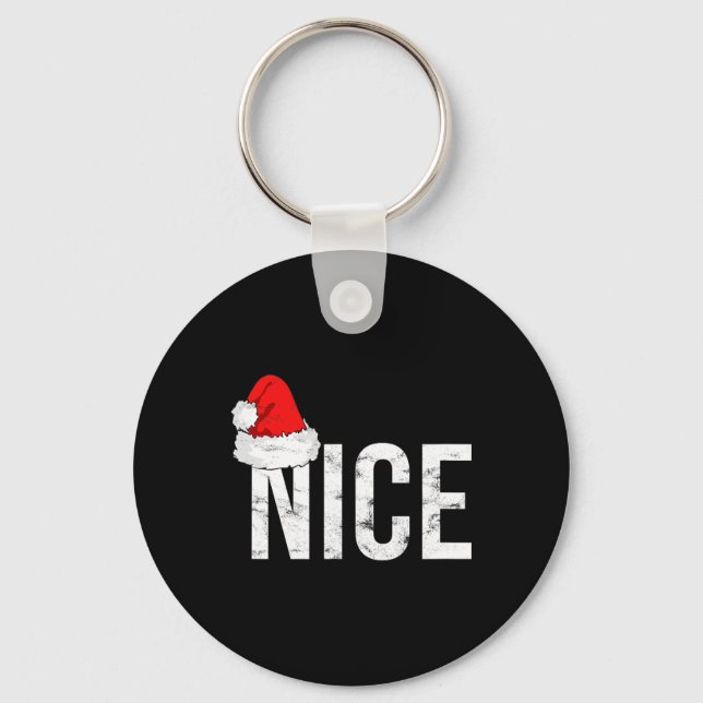 Naughty Or Nice Christmas Matching Family Pyjamas  Key Ring (Front)
