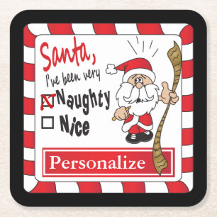 Naughty or Nice Christmas Personalise Square Paper Coaster