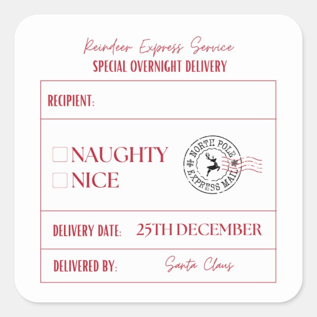 Naughty Or Nice Christmas Special Delivery Square Sticker (Front)