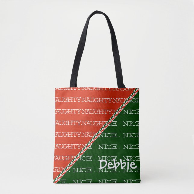Naughty or Nice Custom Name Tote Bag (Front)